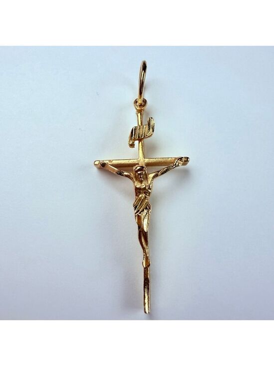 Unbranded Jewelry - 14K Solid Gold Crucifix Jesus Religious Cross Vintage 1.2" Pendant Necklace